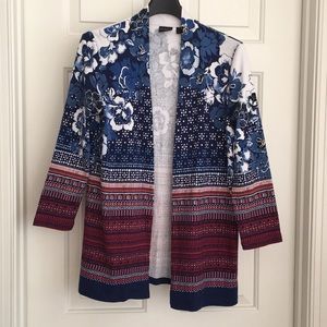 Rafaella Cardigan Size Petite Small Blue Open Front 3/4 Sleeves New